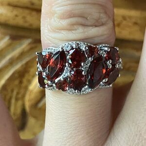 Natural Red Garnet Sterling Silver Ring Size 6